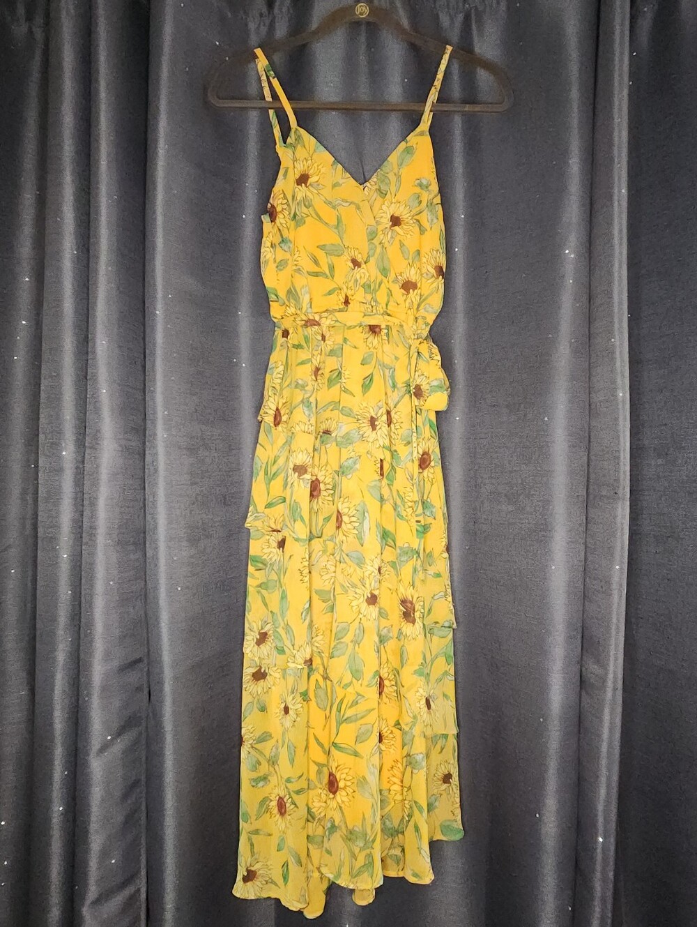 Yellow Floral Maxi Dress with Adjustable Straps